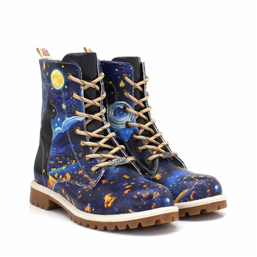 Handmade Night Cat Women's Boots, Starry Sky Lace up Long Boots, Comfortable Memory Foam Fashion Shoes - Etsy