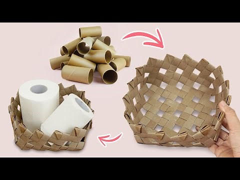 How to make basket from toilet paper tube | DIY tissue paper tube basket | Paper tube recycling