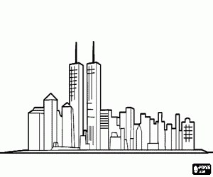 The skyline of a city coloring page printable game