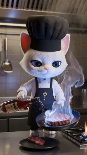 ✨1-Minute Cooking Challenge! Chef Cat’s Magical Steak 🍽️🔥✨✨1分料理チャレンジ！ネコシェフのまほうのステーキ🍽️🔥