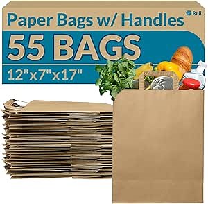 Amazon.com: Reli. Paper Grocery Bags with Handles | 55 Pcs Bulk | 12"x7"x17" | Kraft Brown Paper Bags, Large | Use for Grocery, Take-Out, Restaurant, Retail, Shopping : Industrial & Scientific