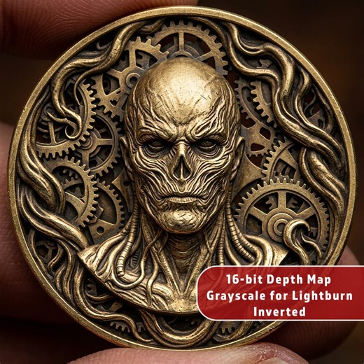 Steampunk Alien Skull With Gears | Hobo Nickel Art | 3D Relief Depth Map | CNC Deep Engrave STL Files - Etsy