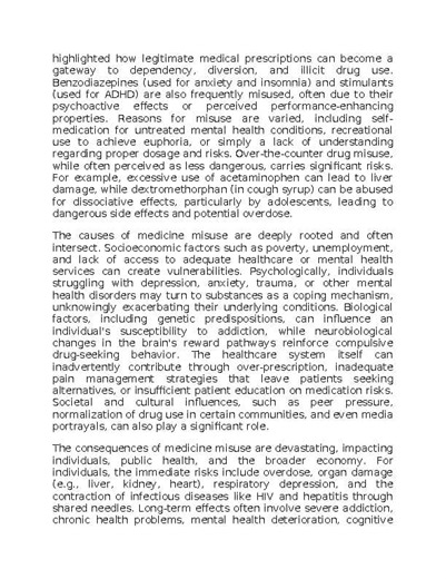 Medicine Misuse Health Worksheet for Sub-Plan or Classwork & Homework