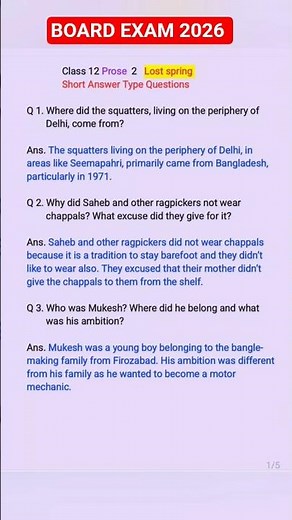 class 12 prose chapter 2 lost spring important Short Answer Type Questions