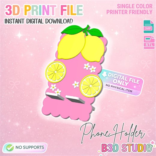 Lemons Phone Holder 3D Print File: Desk Decor (STL/3MF Digital Download) - Etsy