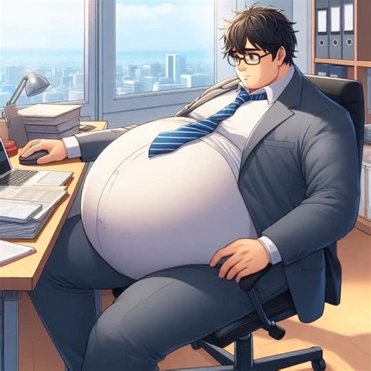 Reject on Instagram: "He’s gonna have to seriously think about upgrading his desk if his belly doesn’t stop growing. #mpreg #pregnantman #pregnantmanbelly"