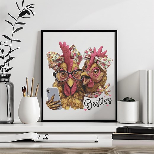 Chickens Cross Stitch Pattern Instant PDF Download - Chicken's Besties Watercolor Cross Stitch Hand Embroidery Funny Farm Animals Pattern - Etsy