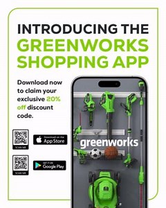 Introducing the Greenworks Shopping App! Shop exclusive savings, earn rewards, and more with a tap of your green thumb. Download now to claim your exclusive 20% off discount code 👉 https://qrco.de/beBsol #Greenworks #LifePoweredByGreenworks | Greenworks