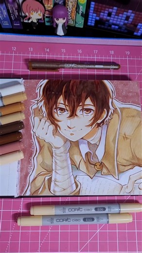 Coloring Dazai anime fanart drawing with Copic markers #dazai #bungoustraydogs #bsd #animeart #anime