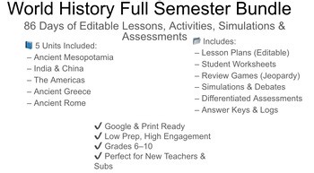 World History Full Semester 1 Bundle | 86 Days of Lessons, Simulations, Reviews