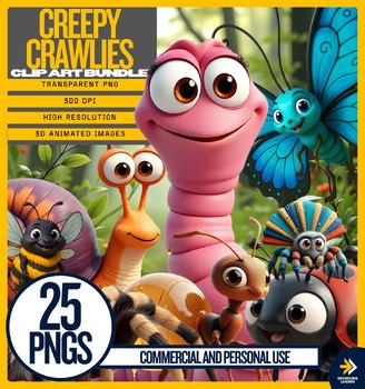 Creepy Crawlies Clipart Bundle | 25 Bugs + 5 Garden Backgrounds | PNGs