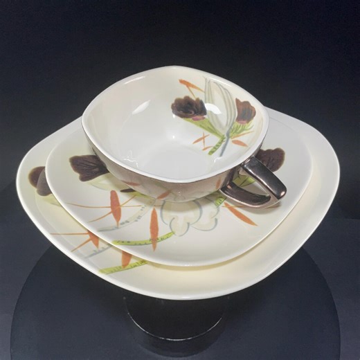 Red Wing Pottery Lotus Bronze / Concord Dessert Trio - Etsy