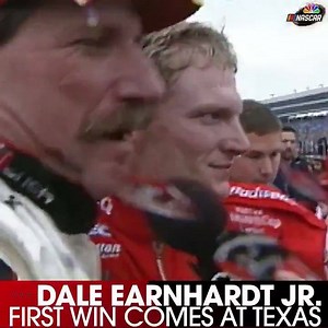"We knew the kid could do it!" Dale Earnhardt Jr.'s first win of his NASCAR Hall of Fame career came at Texas Motor Speedway in 2000, and his dad was the first to congratulate him in victory lane. | NASCAR on USA