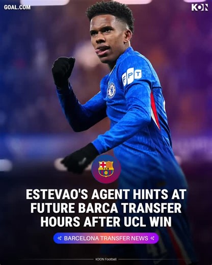 KDON on Instagram: "🚨 Barcelona Transfer News Andre Cury, the agent of Chelsea wonderkid Willian Estevao, has hinted at a future transfer to Barcelona for the Brazilian forward less than 24 hours after the 18-year-old scored in a brilliant win over Hansi Flick's side in the Champions League. The Blues crushed the Catalan giants 3-0 at Stamford Bridge, with Estevao playing a starring role and outshining Lamine Yamal on the night. #kdonfootball #football #fcbarcelona #barcelona #estevão"