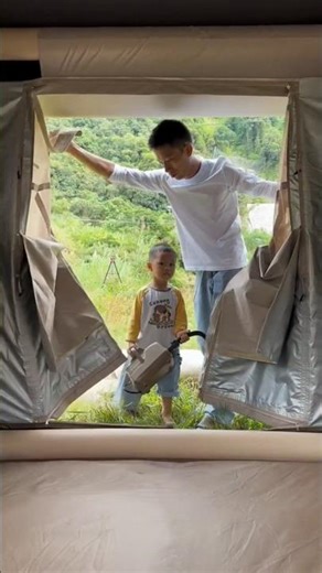 Dad Set Up a Tent House 😱🏡~ Building Wooden Log Cabin in Forest | Survival House Step By Step 07