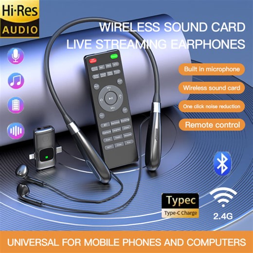 Wireless Sound Card Live Broadcasting Bluetooth Earphones Microphone Multifunctional Noise Cancelling Headphones Neckband 360 degree Remote Control for iOS/Android Mobile Phones Computers Tablets | Lazada PH