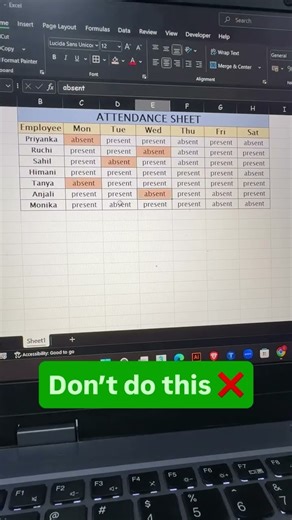 📊 Smart attendance sheet using Conditional Formatting ✅ #gitindia #excel #excelshortcuts #viral