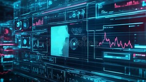 Futuristic Interface Displaying Complex Data Analysis and Processing Information Stock Footage - Video of user, technology: 405363660