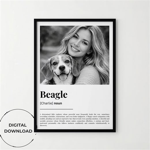 Beagle Dog Wall Art Printable, Custom Dog Name Definition Print, Beagle Gift, Dog Lover, Personalised Gift With Photo - Etsy