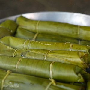 Steamed cake recipe | banana leaves cake eating | Indian tribe food