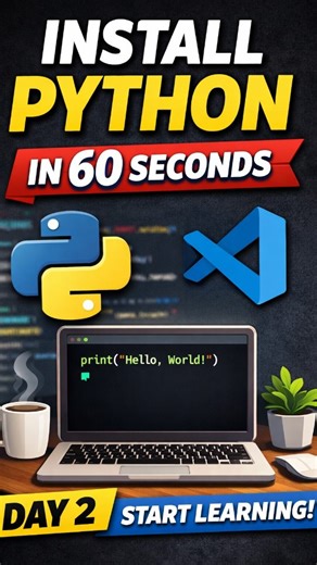 Loppla on Instagram: "🚀 Day 2 of my 90-Day Python Journey Install Python + VS Code in under 60 seconds and start coding today. Type print("Hello World") and begin your developer journey. Comment “Python” if you installed it 👇 #pythonjourney #learnpython #codinglife #programmingreels #techeducation"