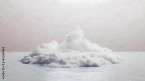 Solitary cloud formation hovers above misty waters. Soft, monochromatic palette creates dreamlike atmosphere. Blurred boundaries between sky and sea evoke mystery and tranquility.