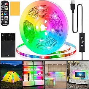 Amazon.com: LED Strip Lights with USB&Battery Powered, 9.84FT/3M RGB Music Sync Lights with App Remote Control,Color Changing Lights Flexible LED Strip Kit for DIY Bedroom,Home Decoration,Party,Camping Indoor