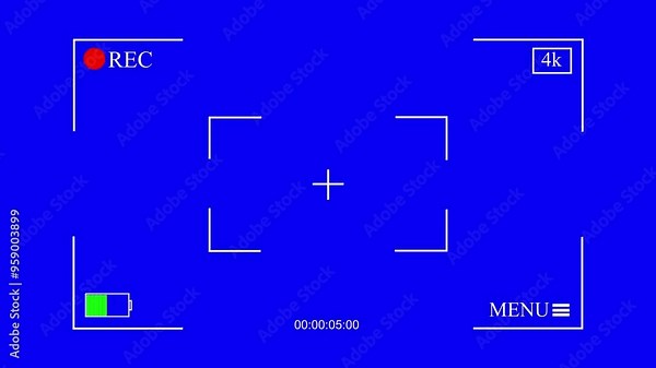 Camera recording screen overlay with alpha channel. Dslr camera frame viewfinder, screen of video recorder digital display with multiple settings and timer. 4K camcorder interface for video cameras.