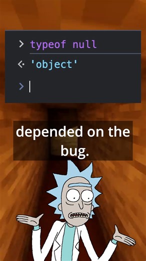PortalToCode on Instagram: "JavaScript says typeof null === "object" and yes … that’s a bug from 1995. They tried to fix it. The internet broke. So they kept the bug and called it a feature. Welcome to JavaScript — where history decides your bugs. Follow for tech explained with dark humor 🧪💻 #javascript #coding #programming #webdevelopment #developers #softwareengineering #frontend #js #codingmemes #techhumor #programmerlife #learncoding #genz #developerhumor"
