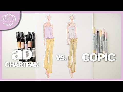How to color with markers | COPIC vs. AD CHARTPAK | Fashion Drawing | Justine Leconte