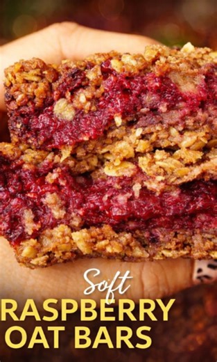 Soft raspberry oat bars for breakfast or snacking