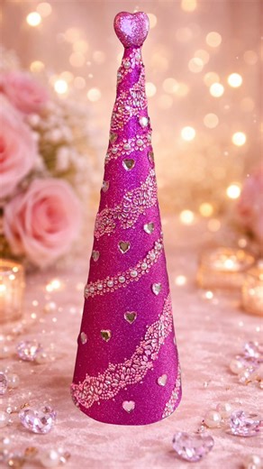 ✨ Pink BLING Valentine’s Day Tree ✨ Made this sparkly beauty with Dollar Tree supplies and I’m kinda obsessed 💖 Would you decorate with pink bling for Valentine’s Day or keep it neutral? Tell me below 👇 | Crafty Beach