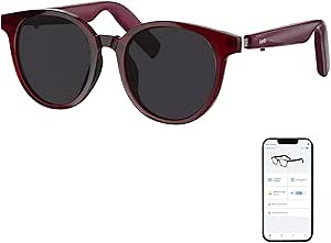 GetD Smart Sunglasses for Men & Women - Polarized & Anti-UV Round Frame with Red Retro Style, Real-Time AI Translator | 11H Battery, Voice Control for Driving, Travel, Daily