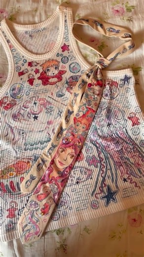 Ponyo-Inspired Hand-Drawn Tie & Top Design