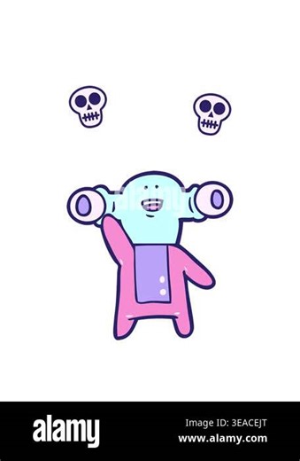spinning skulls animation of friendly cartoon alien waving Stock Video Footage - Alamy