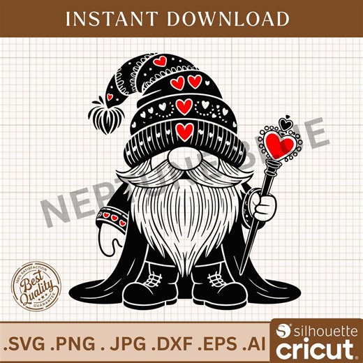 Valentine Gnome SVG, Heart Wand Love Gnome Cut File, Valentine's Day Gnome PNG, Cupid Gnome Clipart for Cricut Silhouette, Digital Download - Etsy