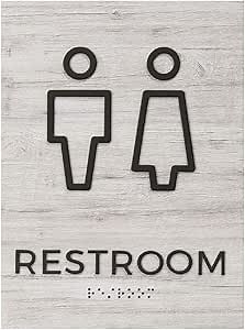 Men and Women ADA Restroom Sign/Non-Wheelchair Access With Braille Unisex Sign / 6" x 9" Silver Woodgrain Design