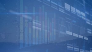 Animation of data processing over electricity poles at sunset. data processing, energy, electricity and technology concept digitally generated video.