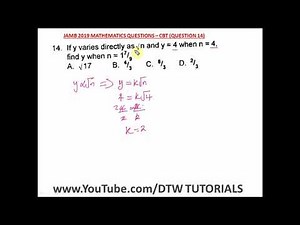 Direct Variation (Solved JAMB Past Question 2019 - Qst 14)