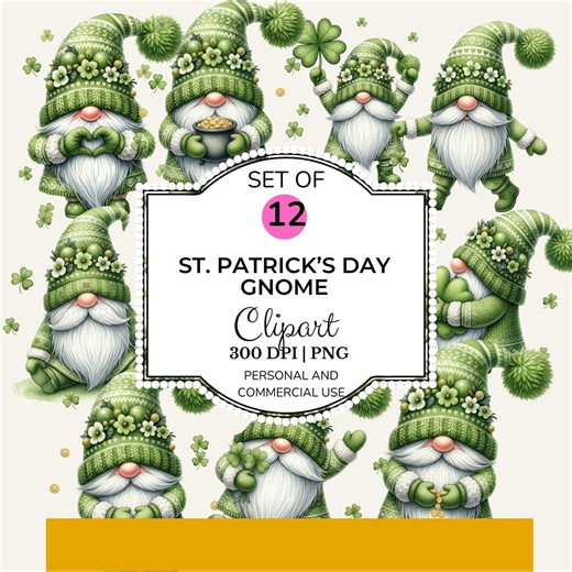 St Patrick’s Day Gnome Clipart, Lucky Gnome PNG Set, Shamrock Gnomes, Spring Holiday Digital - Etsy