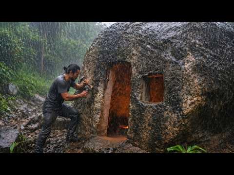 He Carved a HOUSE Inside a Giant Rock… During a Violent Storm! By ‪@outdoorboy0‬