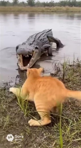 Tiny Cat vs. GIANT Alligator! The World's Bravest Kitten?#KittenVsCrocodile #alligatorattack