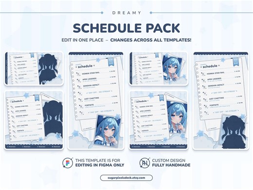 Blue Cute Notebook 5 Templates Stream Schedule Pack for Twitch Vtubers and Streamers | Editable Figma Template (digital Download) - Etsy