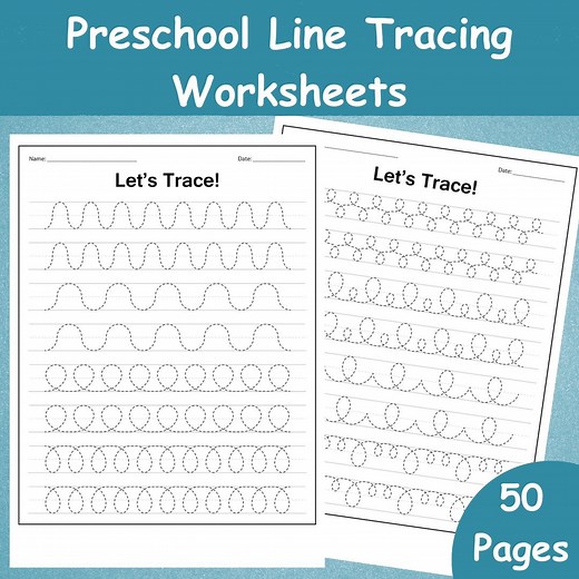 50 Preschool Line Tracing Worksheets | Handwriting Practice Toddler Worksheets | Homeschool Busy Book | Kindergarten Pre-k Tracing Practice - Etsy
