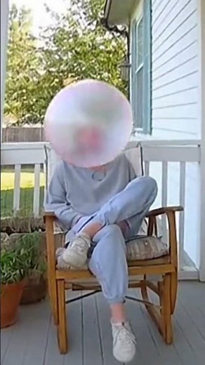 Blowing blowing and bigger bubble gum pop by cute girl on outside #bubble #blowing #funny #short