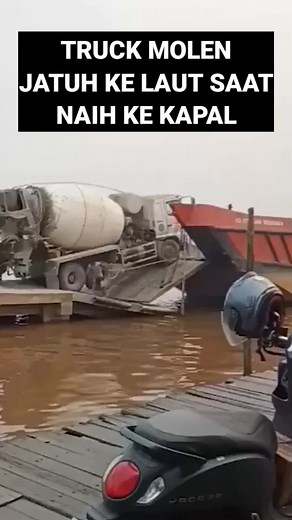 Concrete Mixer Truck Falls into Water During Loading