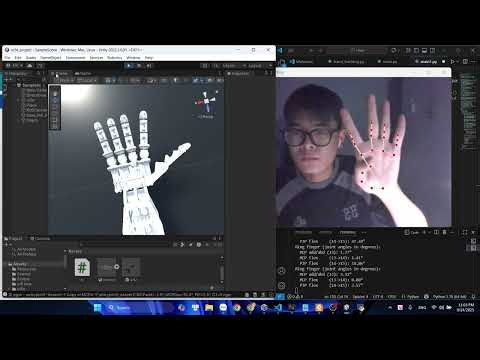 Simulating the joint movements of a hand through hand-tracking and TCP/IP transmission