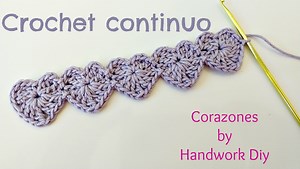 En este tutorial les comparto la técnica de crochet continuo, con la que podemos tejer una guarda de corazones y así aplicar para realizar muchos proyectos. Se me ocurren brazaletes, collares, guardas para cortinas, almohadones, guarda para frascos, etc. Espero que les guste la idea. Que tengan hermoso Domingo 😍 | HandworkDiy