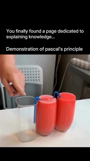 Explain Knowledge on Instagram: "Pascal’s principle states that when pressure is applied to a confined fluid, it is transmitted equally and undiminished in all directions throughout the fluid. This can be demonstrated using a hydraulic press or a vessel fitted with pistons of different areas. When a small force is applied on the smaller piston, it creates pressure in the fluid, which is transmitted to the larger piston. As a result, a larger force acts on the bigger piston, showing that pressure