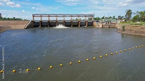 Approaching the Yarrawonga weir bridge between Lake Mulwala and the Murray River at Yarrawonga Victoria Australia